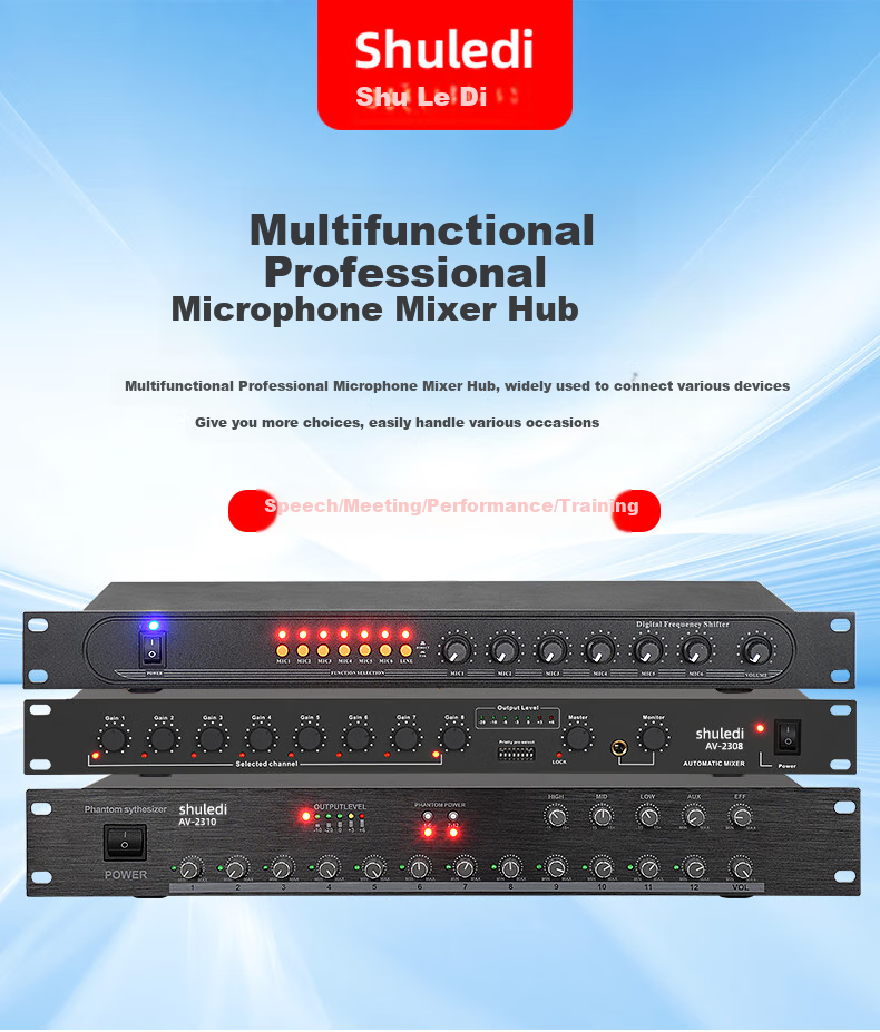 Shuledi AV-2306 Domestic Wired Microphone Mixer, Conference Microphone Expander, 48V Power Supply, Professional Audio Equipment (12 Channels) 1