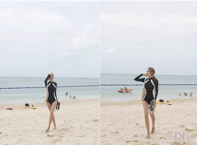 DK Women's Long-Sleeve One-Piece Swimsuit, 2026 New Style, Hot Spring Professional Sports Surfing Suit, Conservative for Swimming Pool Use, Size M 7