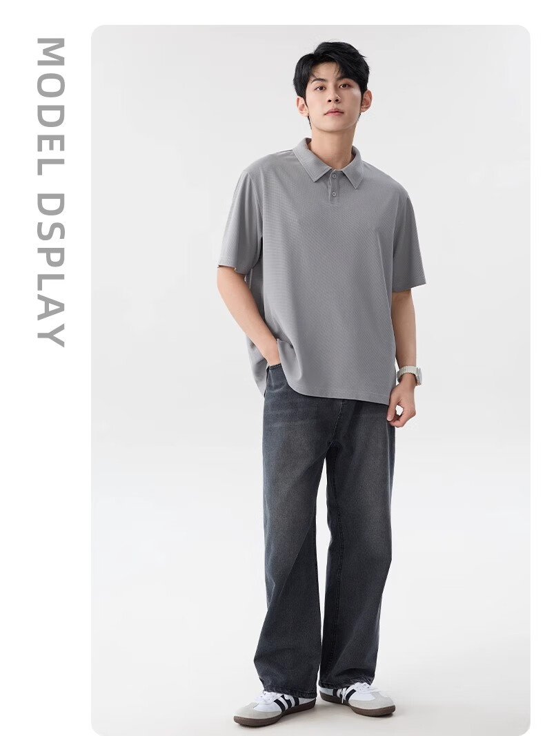 Baleno Waffle-Knit Short-Sleeve Polo Shirt for Men, Summer Collared Trendy Casual Textured Loose Breathable Heavyweight Short-Sleeve Shirt 6