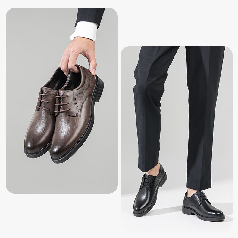 Kangnai Men's Shoes, Dress Business Casual Shoes, Soft-Soled Groom Shoes, Lace-Up Round Toe Formal Derby Leather Shoes, Black, Size 39 10