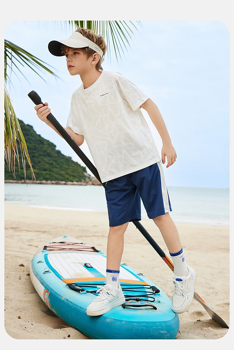 ASK JUNIOR Children's Clothing Set, Boys' Summer Outfit, Cool Thin Short-Sleeve T-Shirt And Shorts, Running Sports Two-Piece Set, Blue 9