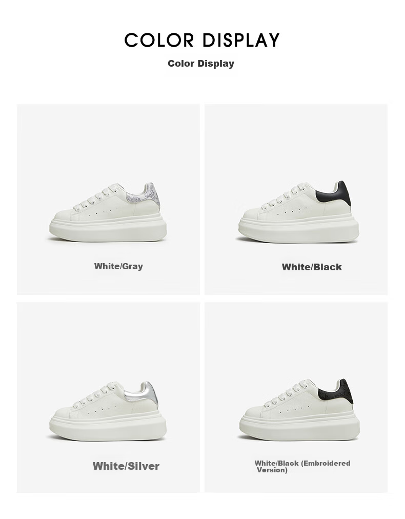 TATA Women's Shoes, Cream Bubble Thick-Soled Shoes, White Sneakers, Breathable Casual Skateboard Shoes, White/silver, Size 38 3
