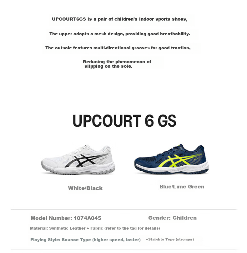 Asics Comfortable Breathable Children's Badminton Shoes Indoor Sports Shoes 1074A045-101 35.5 2