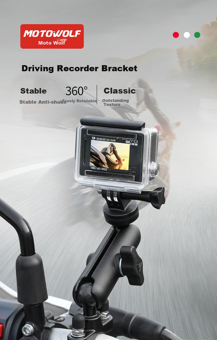 MOTOWOLF Motorcycle Dash Cam Bracket, Motorcycle Travel Riding Sports Camera Live Streaming Gimbal Mount, Modification Accessories 1