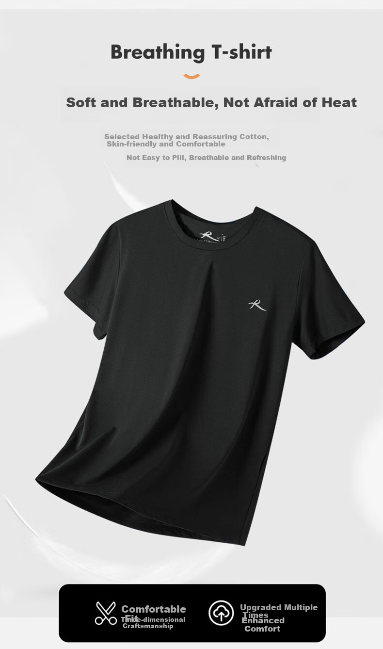 LangSha Short-Sleeve Vest for Men, Round Neck, Simple Design, Lightweight, Sweat-Absorbing, Breathable, Men's Sports Casual Wear 3