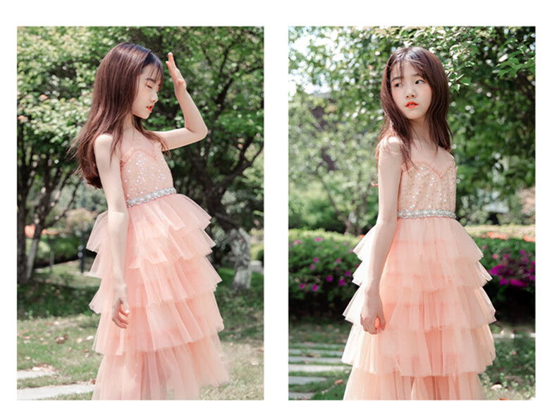 Fulromy Girls' Dress Cake Princess Dress Little Girls Tulle Cake Dress Medium and Large Children's Formal Dress Pink 165 6