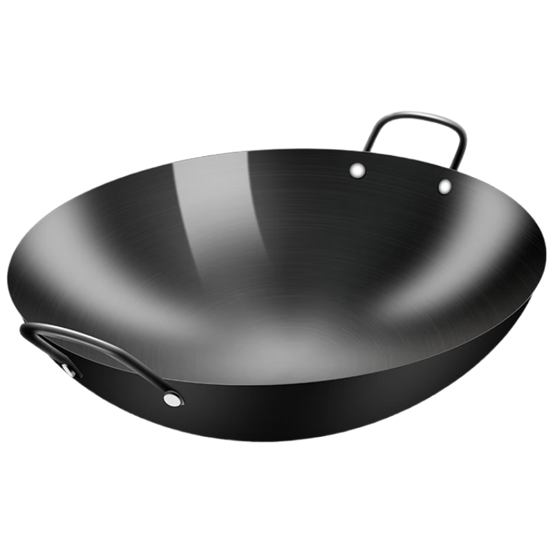 Quanshi Double-Ear Commercial Large Iron Wok, Non-Coated Non-Stick Frying Pan, Gas Stove Wok for Restaurants And Canteens, Round Bottom Stir-Fry Pan, 45cm
