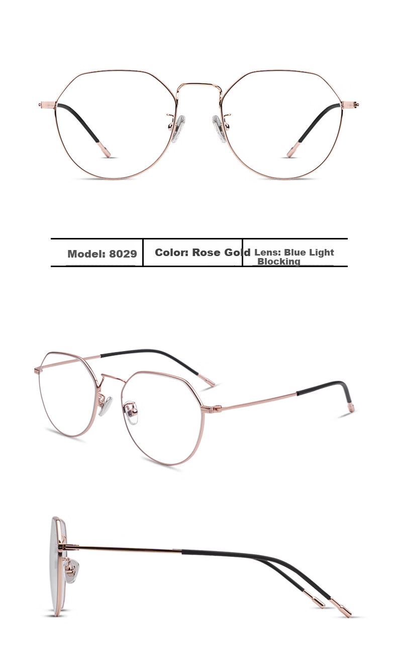Gameking Anti-Blue Light And Anti-Radiation Glasses for Men And Women, Titanium Frame Non-Prescription Protective Eyewear for Myopia, Can Be Fitted with Prescription Lenses, Model 8029 Rose Gold 13