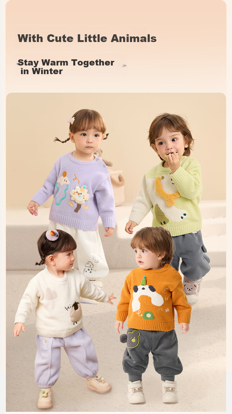 BALABALA Children's Clothing, Baby Sweater, Infant Knitwear, Boys' And Girls' Winter Wear, Round Neck Sweater, Fashionable Top, Knitted Sweater, Cute 4