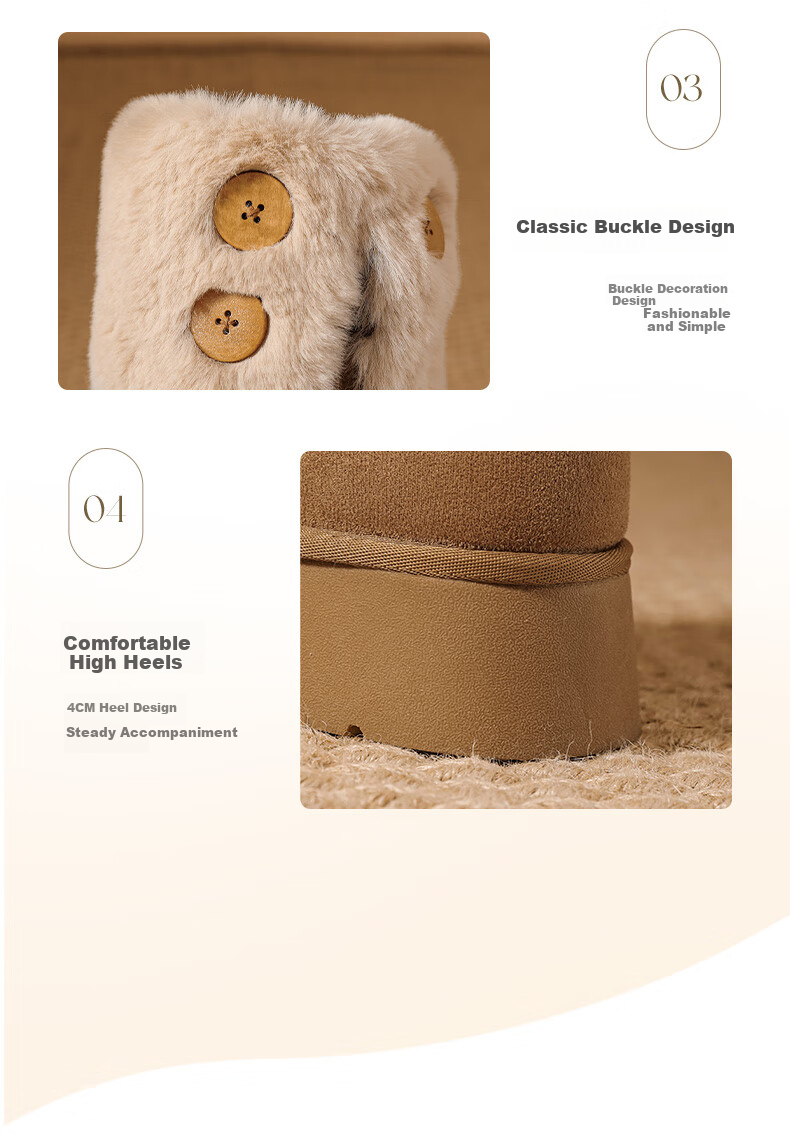 DAPHNE Autumn And Winter Fleece-Lined Thick Two-Way Snow Boots, Northeast Warm Thick-Soled Slimming Long Cotton Boots, Brown, Size 40 8