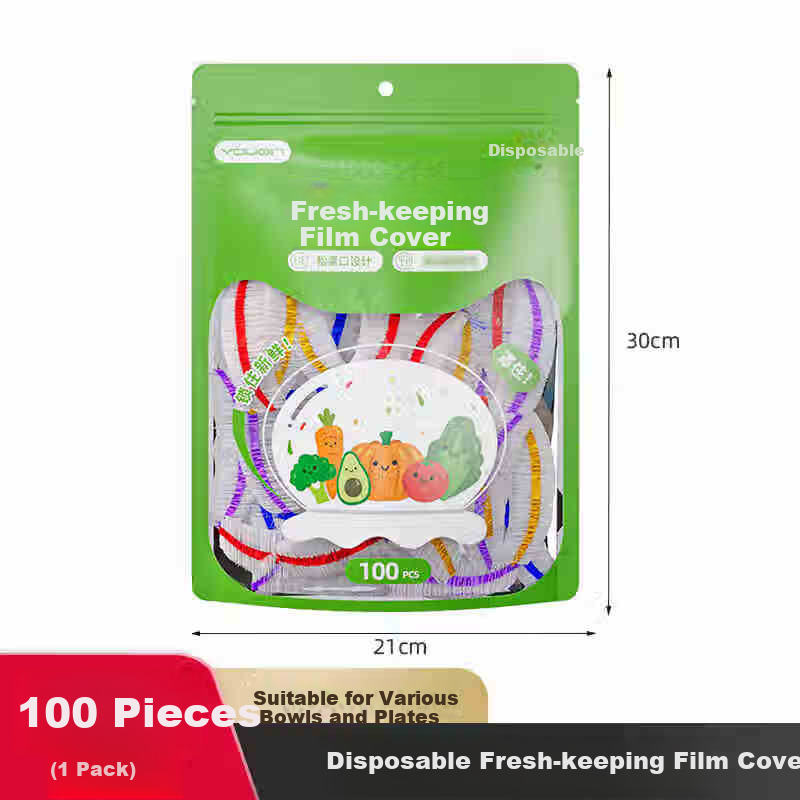 Jiadu Suction Cup Food Wrap Set (100 Pieces), Refrigerator Food Preservation Cover, Disposable Food Storage Bags for Organizatio