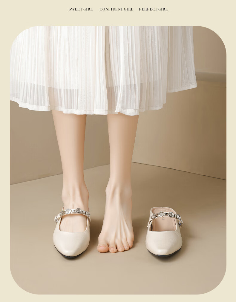 Daphne Thick-Soled Mary Jane Shoes for Women, 2026 New Style with Hidden Heel, Suitable for Skirts, Pointed Toe Flats, Closed-Toe Mules And Slippers 6