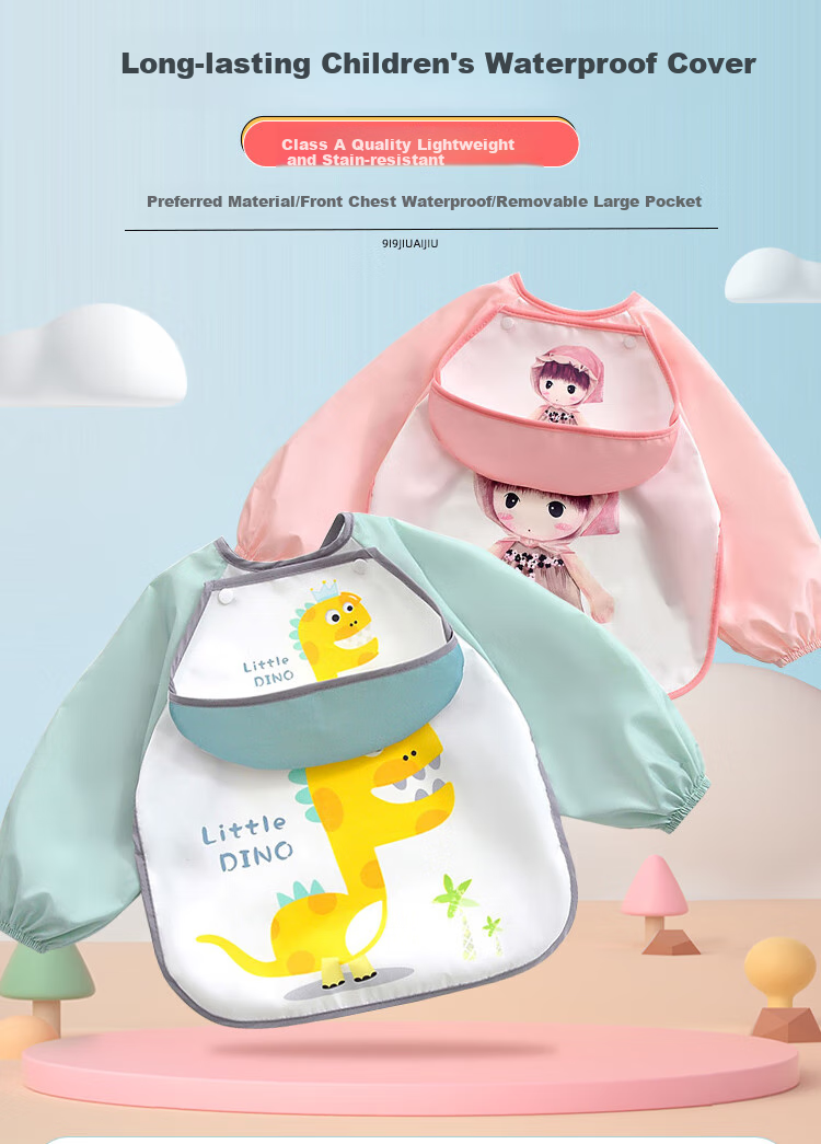 9I9 Baby Eating Smock, Long-Sleeve Waterproof Detachable Bib Apron, Children's Drawing Smock, Reverse-Wear Clothing A22 1