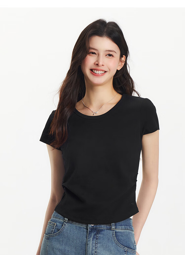 Semir Women's Short Sleeve T-Shirt, Fitted Round Neck, Inner Wear, Summer Cool Waist-Cinching V-Neck Top, Hot Girl Style, 109326100003 17