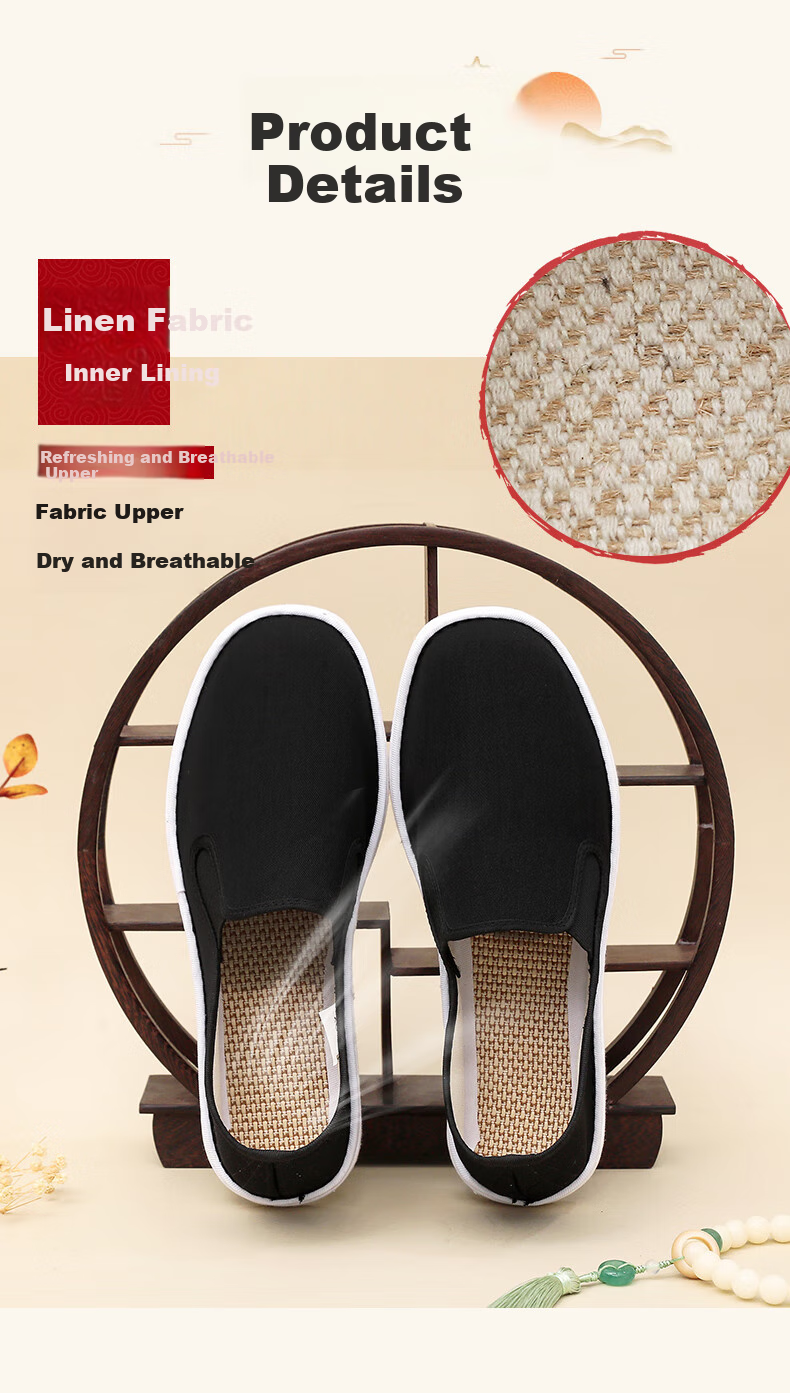 GUOLUOFEI Handmade Beijing Cloth Shoes with Thousand-Layer Sole, Breathable And Comfortable Slip-On Casual Shoes for Middle-Aged And Elderly, Black, Size 40 7