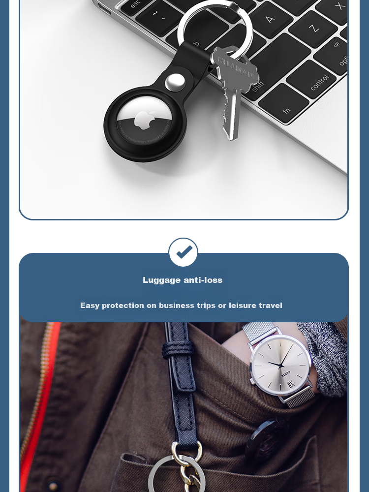 ESCASE Airtag2 Protective Case, Apple Anti-Loss Device Keychain, Silicone Ultra-Thin, Anti-Slip And Shockproof Hook Ring KPLE02 Black 7