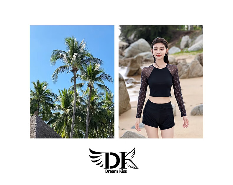 DK Women's New Sexy Two-Piece Swimsuit with Boyshort Bottom, Tummy Control Slimming Long Sleeve for Swimming Pool And Hot Springs XL 3