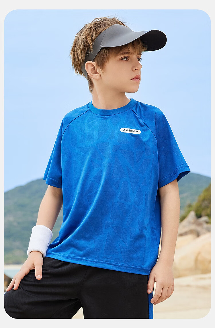 ASK JUNIOR Children's Clothing Set, Boys' Summer Outfit, Cool Thin Short-Sleeve T-Shirt And Shorts, Running Sports Two-Piece Set, Blue 25