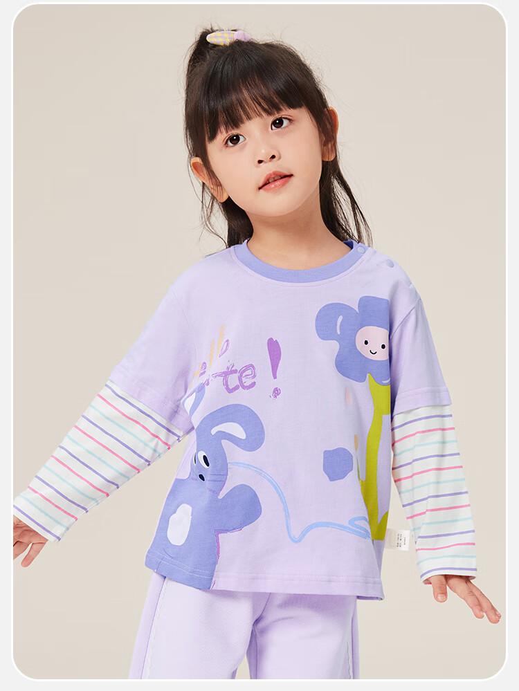 YUZHAOLIN Children's T-Shirt Spring Girls' Pure Cotton T-Shirt Toddler Baby Versatile Basic Top Dream Rabbit 12
