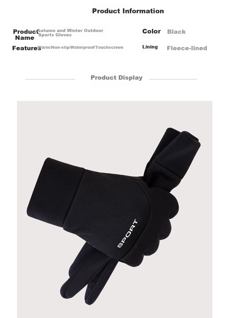 LAC Winter Outdoor Sports Cycling Fleece Gloves, Touchscreen Compatible, Non-Slip, Finger-Individually Cotton Gloves, Black 5