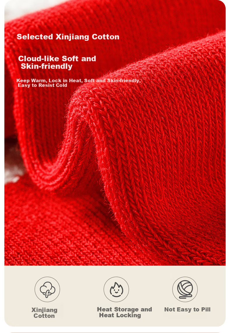 Caramella Autumn And Winter Zodiac Year Red Socks Children's Socks Terry Socks Cute Boys And Girls Comfortable Floor Socks Sleep Socks 5 Pairs Set 3