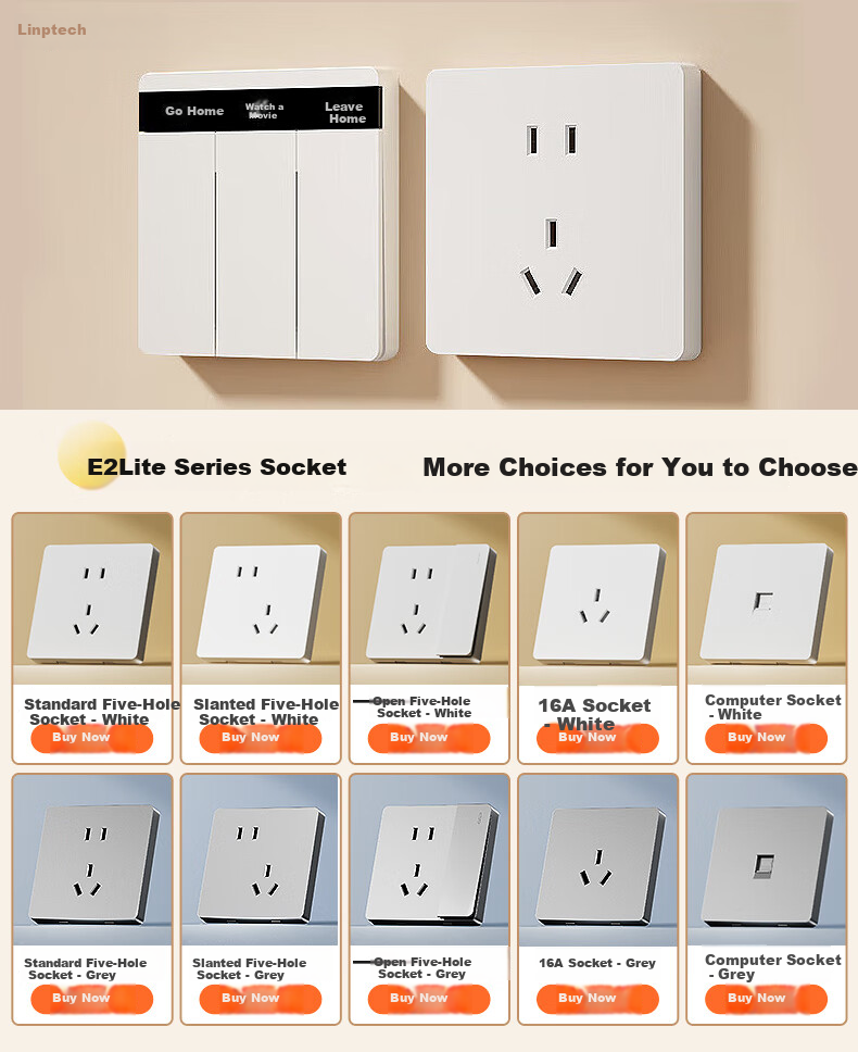 Linptech Smart Screen Display Switch E2 Lite, Customizable Button Names, Integrated with Mijia APP, Single Button Gray 1