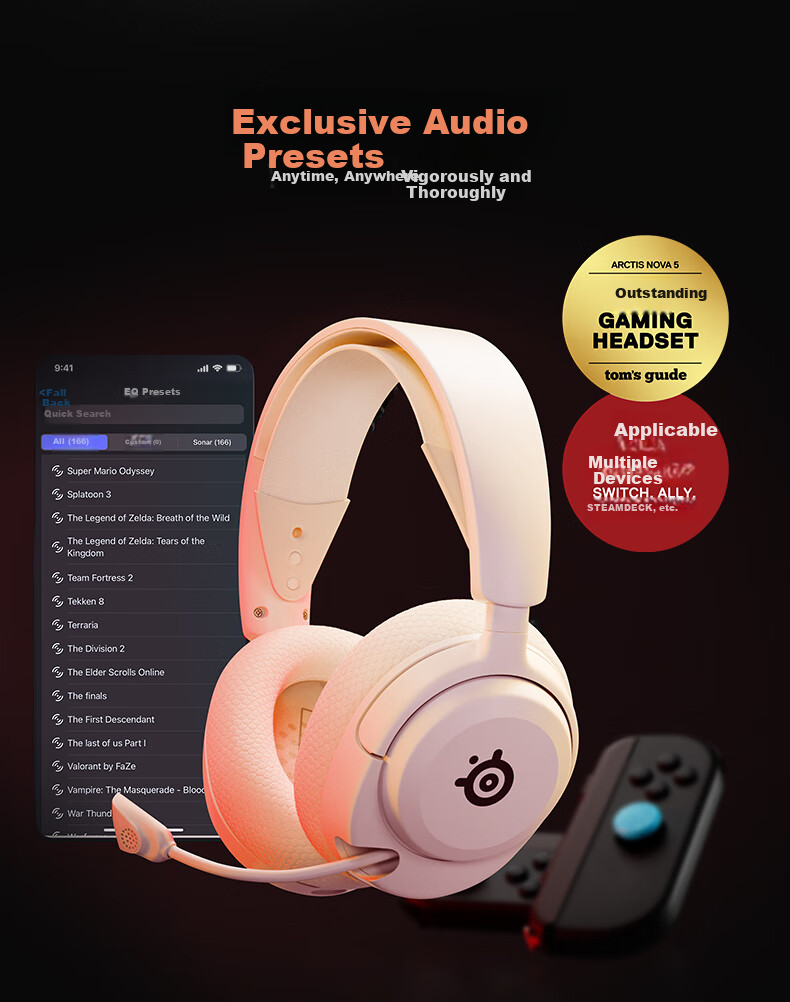SteelSeries Hanbing Nova5P White, 2.4G/Bluetooth Headset, Dual Wireless Connection, Gaming E-Sports Computer Noise-Cancelling Headset, PS5 Enhanced, for CS:GO, PUBG, Gaokao 5