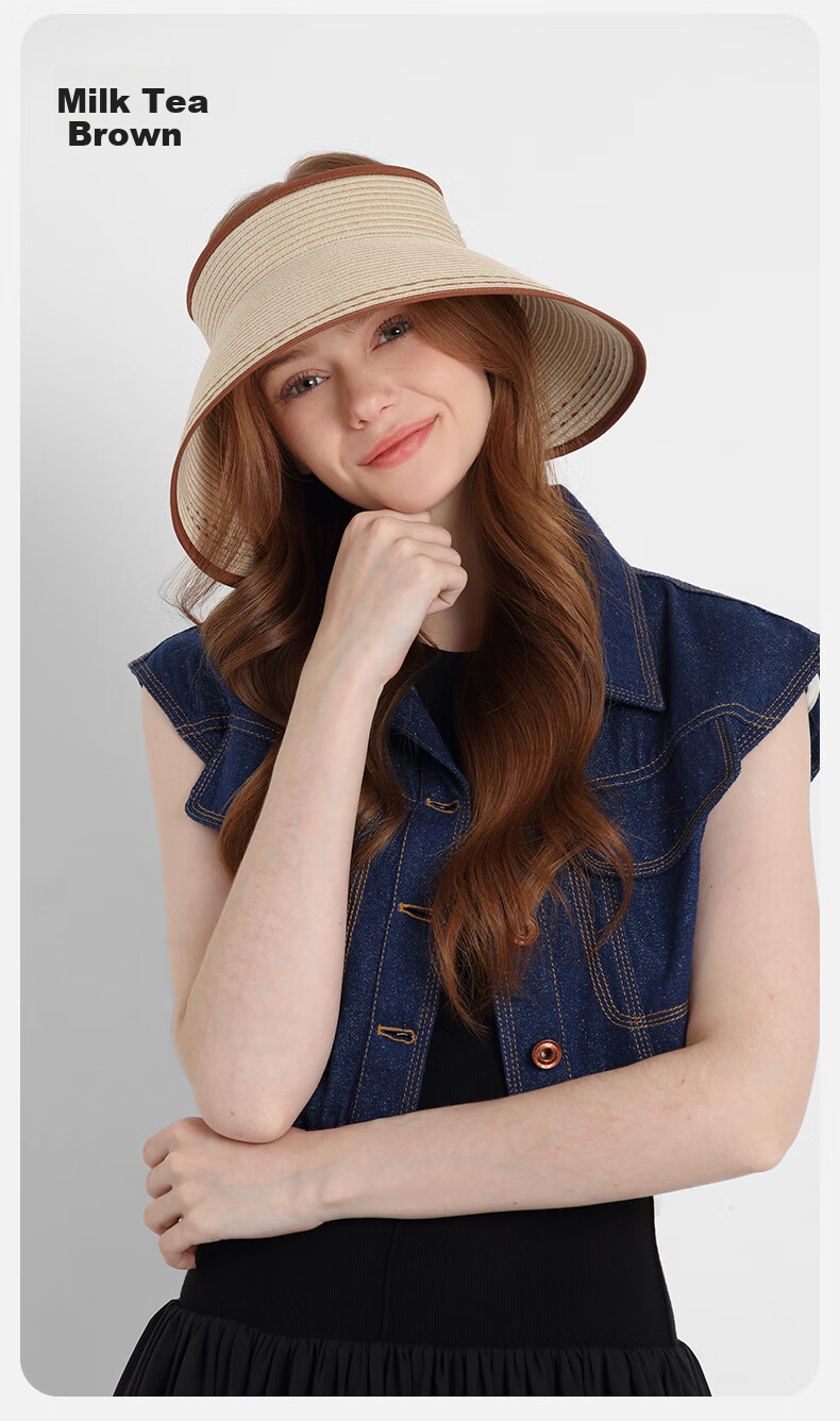 Kenmont Hepburn Style French Open-Top Sun Protection Straw Hat for Women Spring Summer Foldable Wide Brim Full Face Sun Hat KM-6058 7