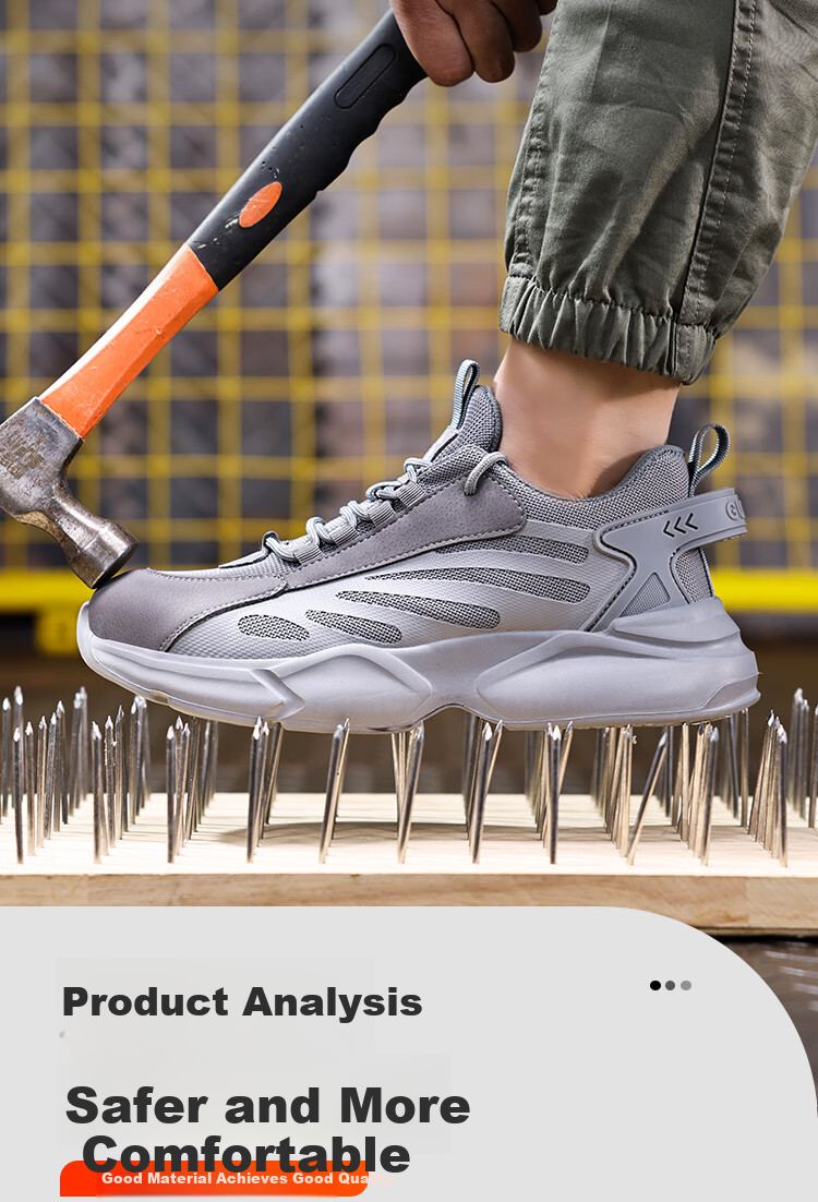 GUYISA Safety Shoes for Men, Summer Breathable Steel Toe Cap Anti-Smashing Anti-Puncture Ultra-Light Comfortable Work Boots 1157BN Size 39 3