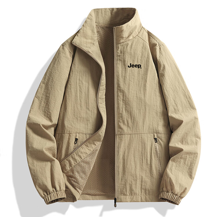 JEEP Men's Jacket, Spring And Autumn Baseball Jacket, Loose Stand-Collar Coat for Men, Sportswear, Men's Size 152-1, Khaki Color, Size L 8