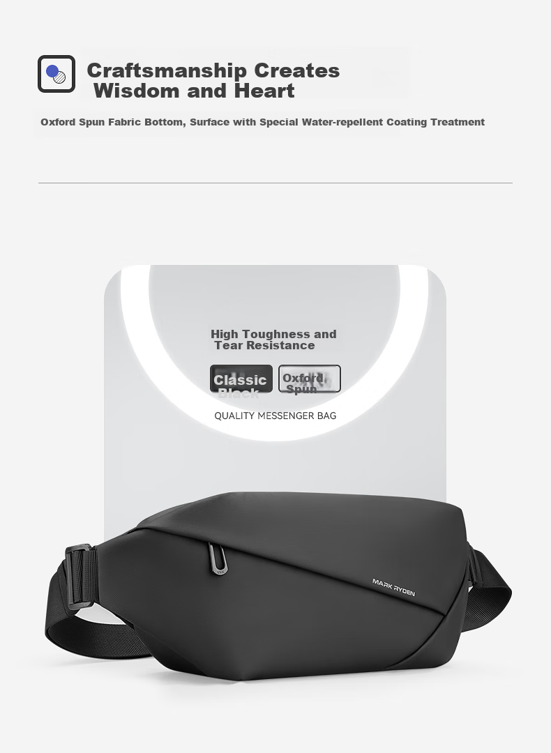 MARK RYDEN Men's Single Shoulder Bag, Motorcycle Crossbody Backpack, Sports Trendy Chest Bag, Cycling Waist Pack, Phone Bag MR5860 Elegant Black 5