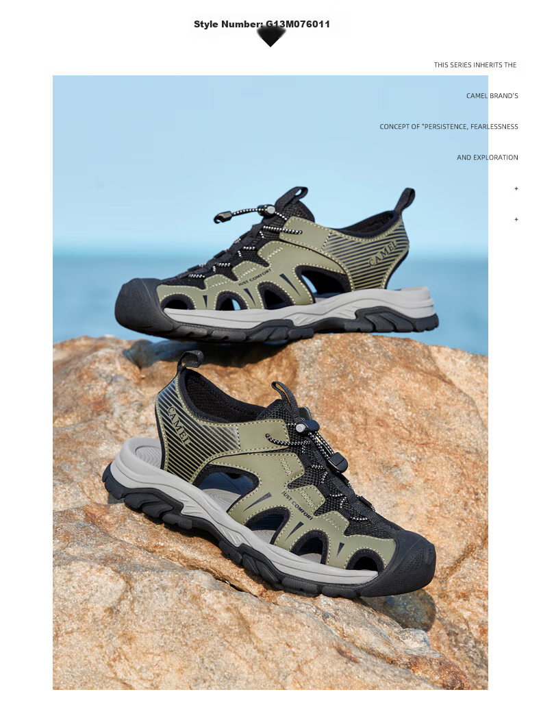CAMEL Outdoor Casual Velcro Closed-Toe Perforated Beach Sports Sandals for Men G14M076677 Night Black Size 41 17