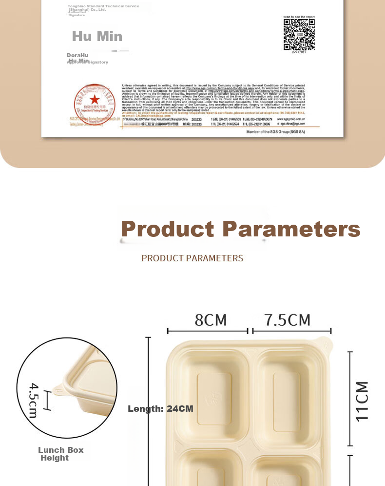 BJ Corn Starch Disposable Food Containers, Biodegradable Microwaveable Lunch Boxes with Lids, Takeout Meal Boxes, 4 Compartments * 200 Sets 5