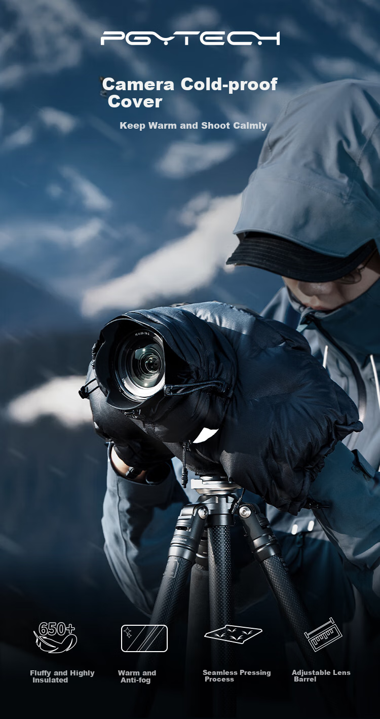 PGYTECH Camera Cold Protection Cover, DSLR Warm Hood, Professional-Grade down Insulation Cover, Suitable for Canon, Fuji, Sony Mirrorless Cameras, Winter Outdoor Photography Heat Preservation Protection, Water-Resistant Cold Cover 1