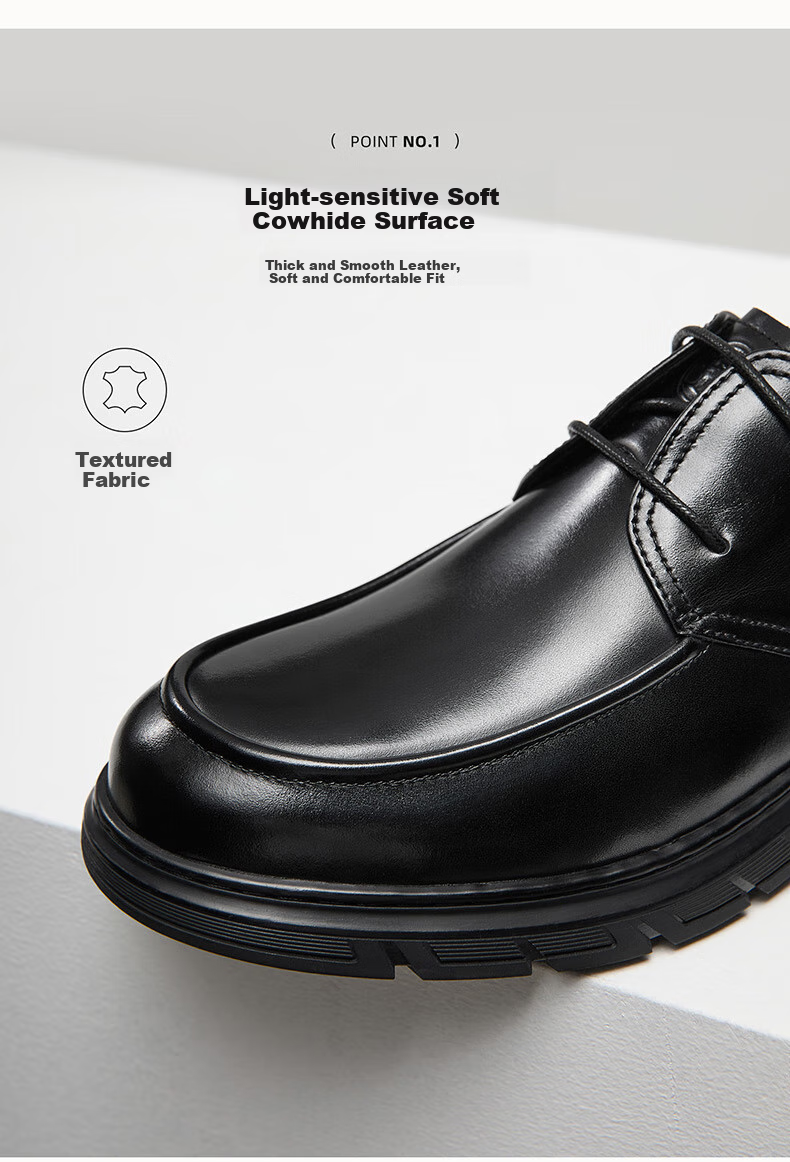 CAMEL Brand Men's Leather Shoes, Cowhide Business Lace-Up Derby Shoes, Formal Casual Wedding Shoes, P15S005005, Black, Size 40 2