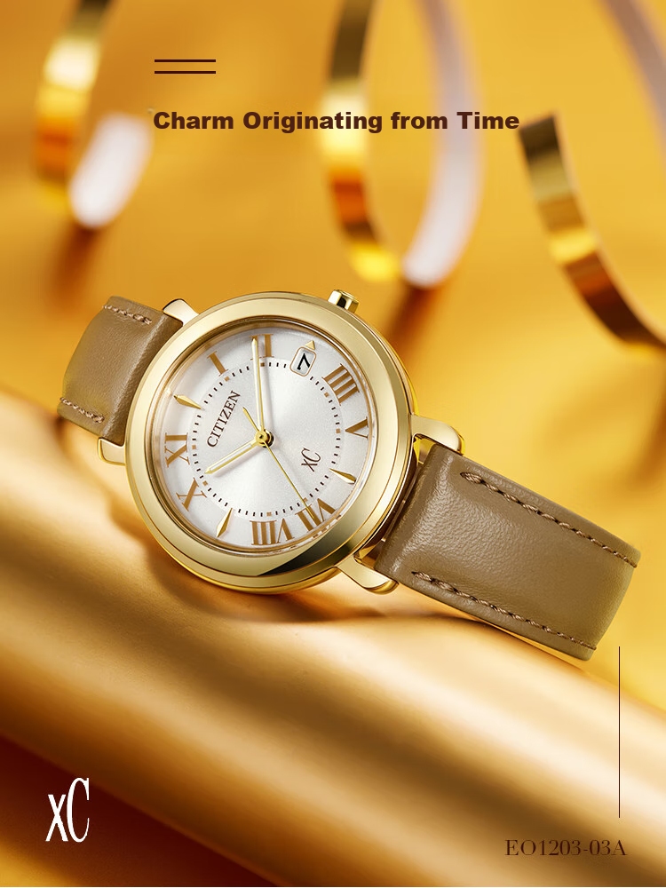 CITIZEN Watch for Women, Japanese And Korean Style, X Series, Eco-Drive, Date Display, Leather Strap, Fashionable Gift for Girlfriend, EO1203-03A 1
