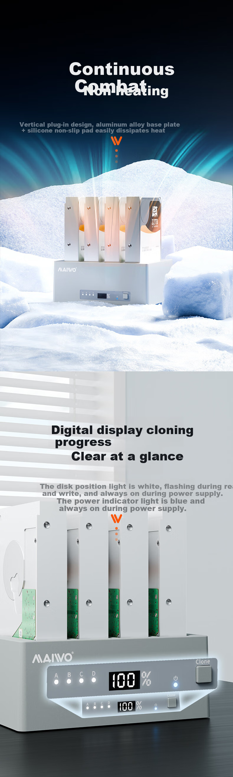 MAIWO K3084CL Hard Drive Docking Station, SATA3 Four-Bay 2.5/3.5 Inch Hard Drive Enclosure, One-To Cloning, Laptop And Desktop SSD And Mechanical Hard Drive Enclosure 5