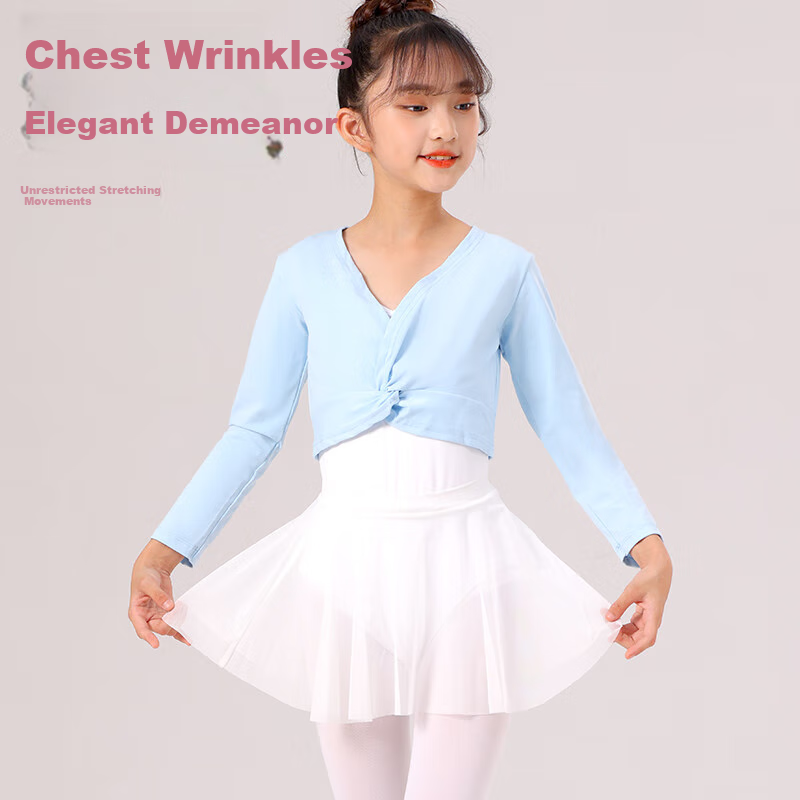 Zhiyouban Children's Dance Girls' Ballet Performance Costume, Chinese Dance Practice Single Shawl Top Outer Garment