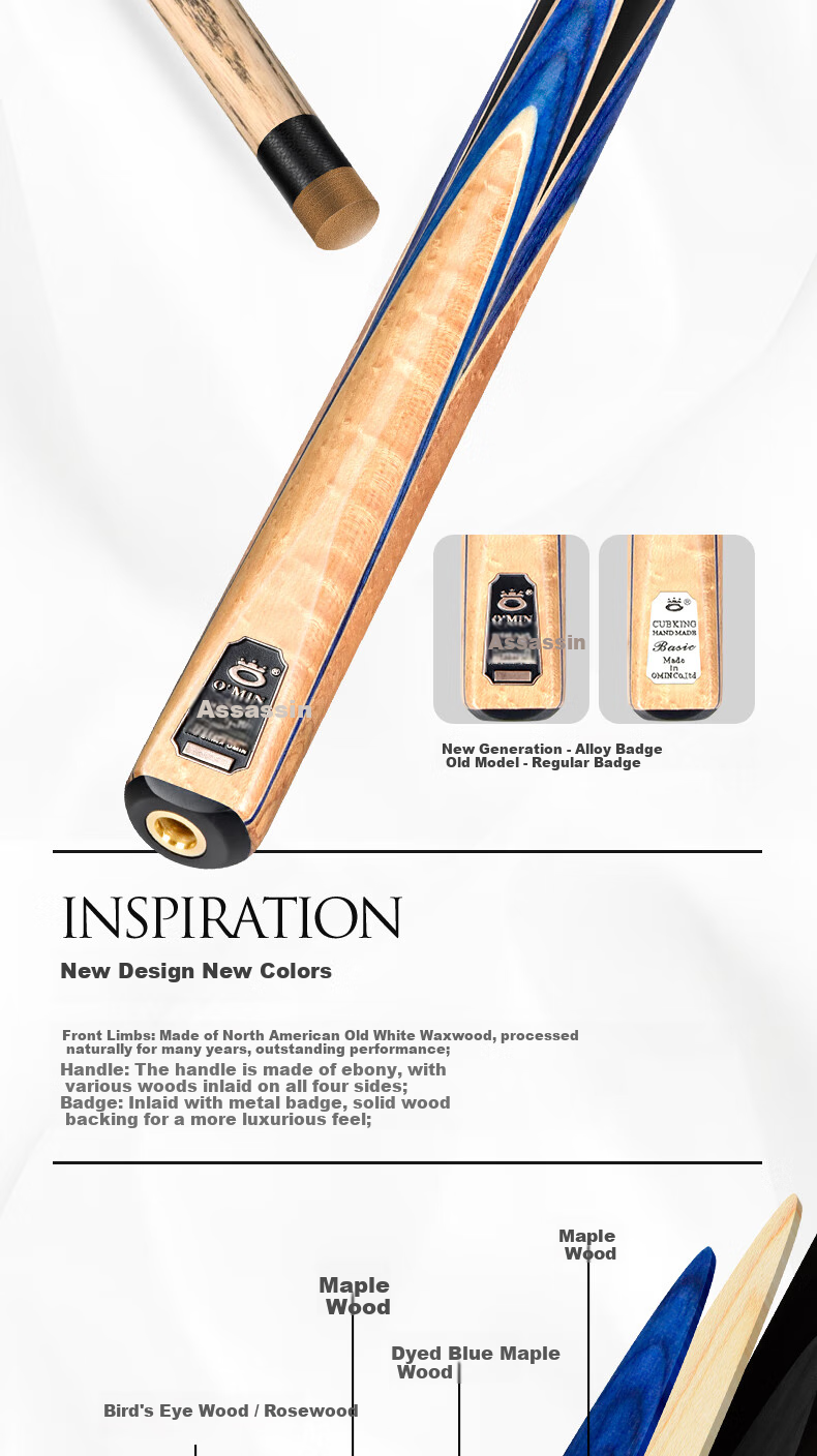 Aomi New Generation Assassinator Pool Cue Mid-Section, Snooker Black 8 English And Chinese Black Eight Billiard Cue, 16 Colors, 11.5mm 5