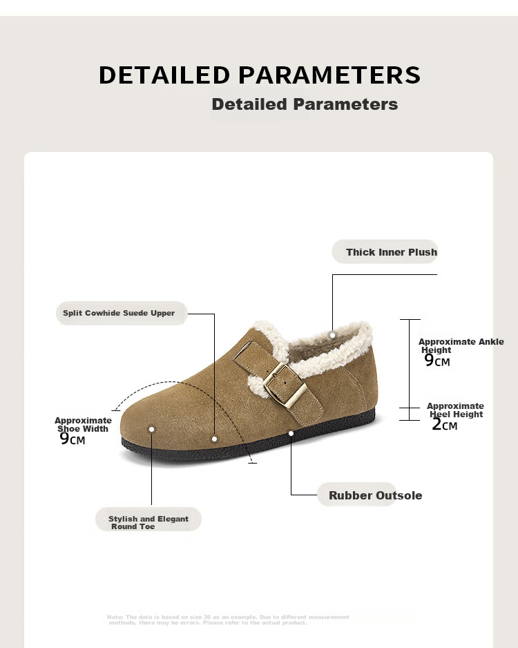 Daphne Birkenstock Women's 2023 Autumn Winter Simple Versatile Closed-Toe Slip-On Fleece-Lined Soft Sole Retro Flats Khaki Size 36 5