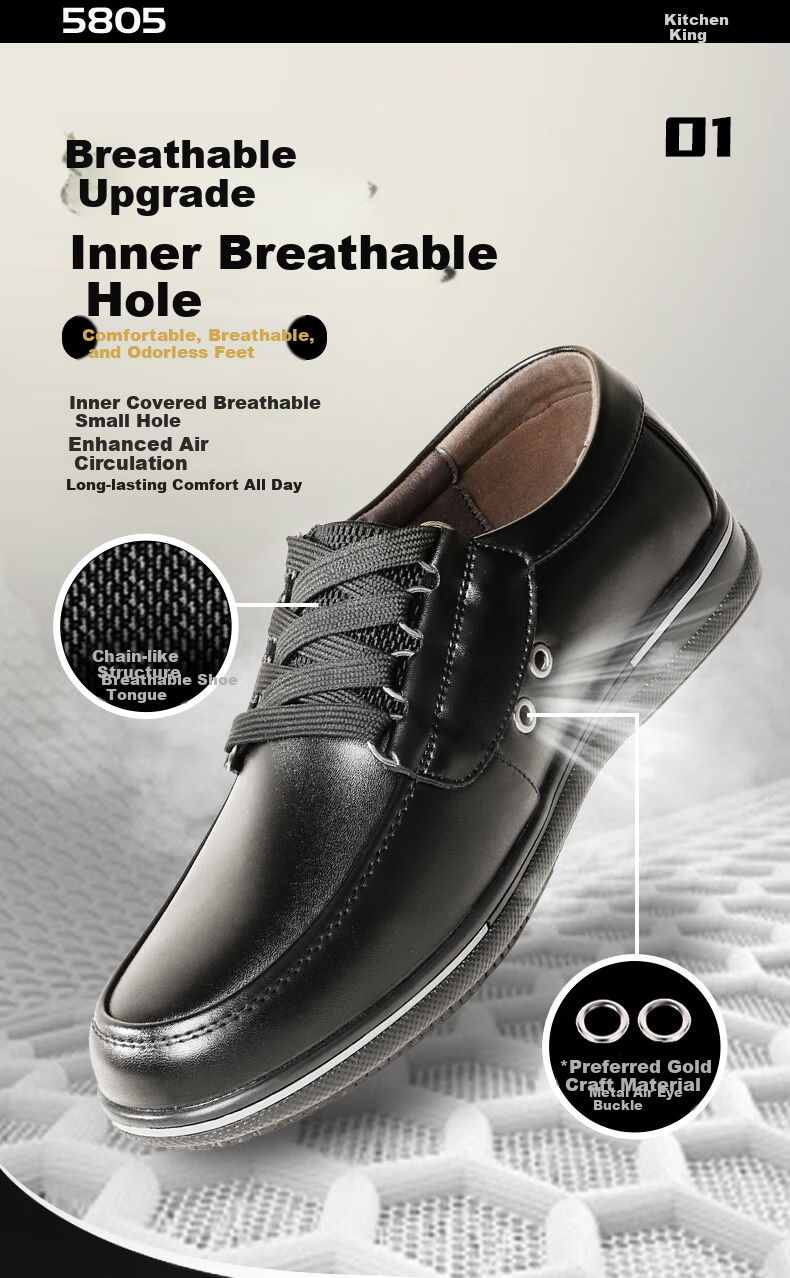 Chuwang Chef's Special Shoes, Casual Leather Shoes, Non-Slip, Oil-Resistant, Water-Repellent, Comfortable Work Shoes, Durable, 6805 Thick-Soled Model, Size 37 3
