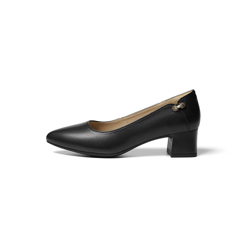 RED DRAGONFLY Shallow Women's Pumps Spring Season Thick Heel High Heels French Commuter Leather Shoes WLB15058 Black Size 38