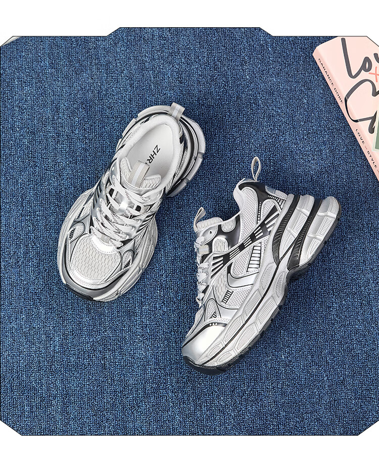 ZHR Dad Shoes for Women, Summer Mesh Breathable Thick-Soled Height-Increasing Casual Couple Shoes, JT67E, Silver, Size 38 11
