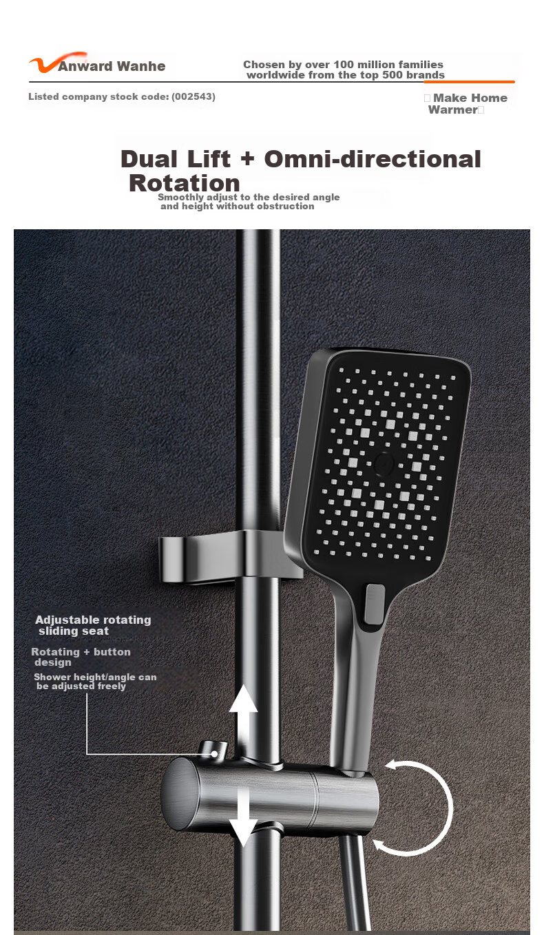 Vanward Shower Set Complete Bathroom Shower Head High Pressure Thickened Main Body Piano Key 52 10