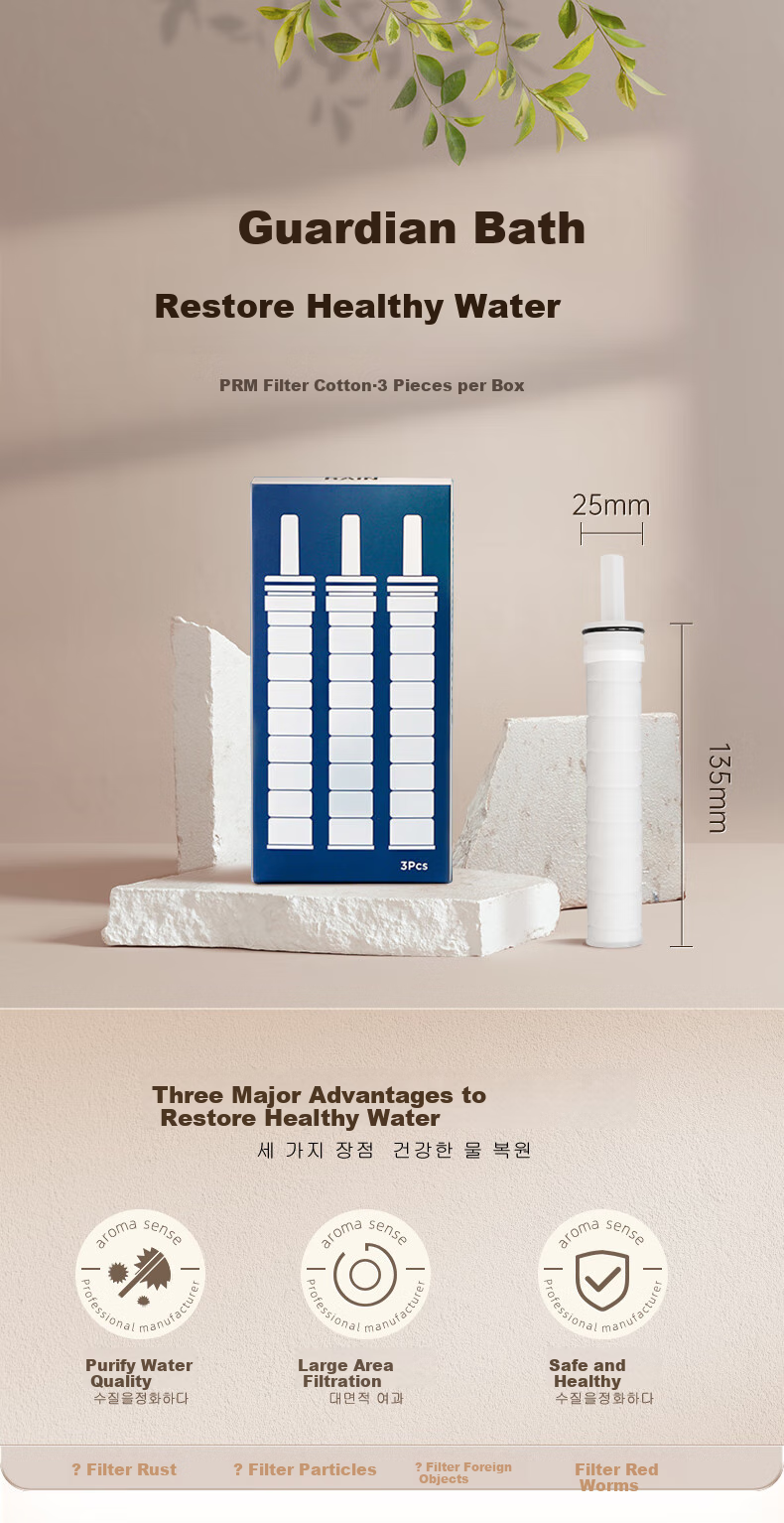 Aroma Sense Korean Imported Shower Head Filter Cartridge, Water Purification Micro-Fiber Filter Cotton, 6-Pack AS-PRM 1