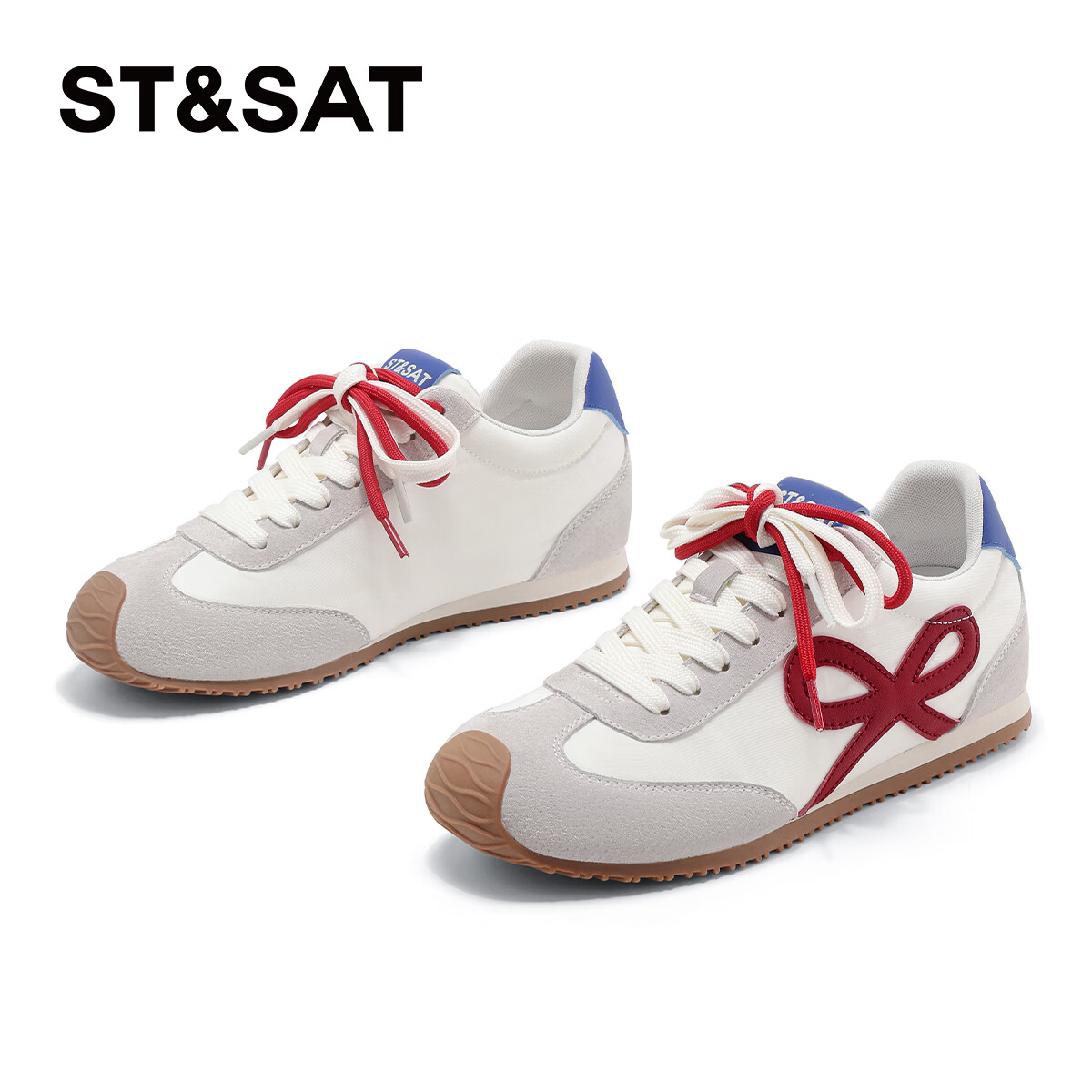 St&Sat Women's Shoes, Dexun Shoes, 2025 New Autumn Style, Height-Increasing Casual Sneakers, SSD1112C8S, Beige/red, Size 36