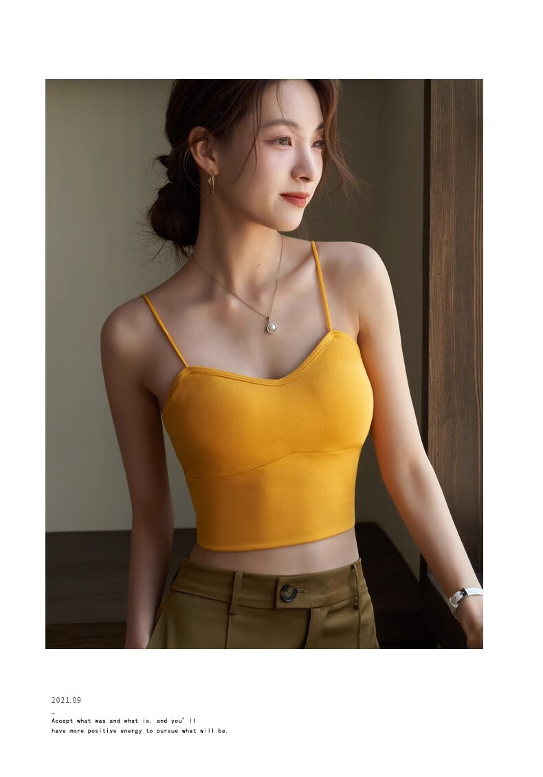 NOMe Women's Summer Vest Tank Top with Integrated Cup, V-Neck, Cropped, Outerwear and Inner Layer, Ginger Yellow, XL 25