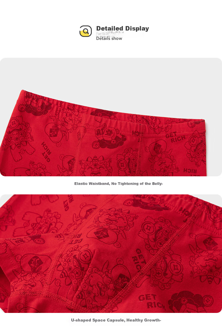 BALABALA Boys' Boxer Briefs, Cotton, Red, Short Pants for Zodiac Year, Snake Year New Year Style, Three-Pack, 208125170102 5