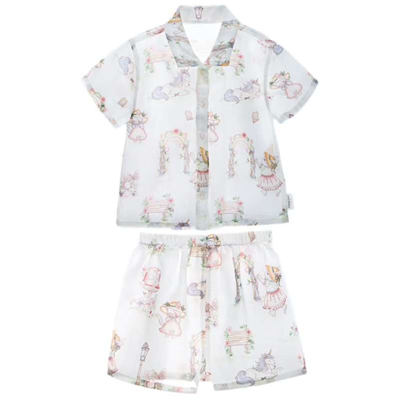 Beitaisi Children's Pajamas, Breathable New Home Wear Set, Thin Cool-Feeling Baby Summer Short-Sleeve Clothes
