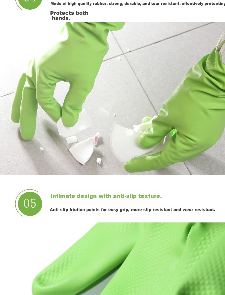 Kelinlai Flocked Nitrile Gloves, 2 Pairs, Medium Size M, Oil-Resistant, Wear-Resistant, Non-Slip, Waterproof, for Home Use, Dishwashing, Oil-Proof, Household Cleaning 9